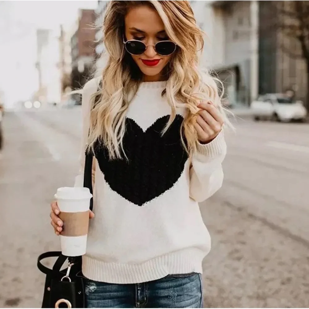 Heart printed pullover knit sweater long sleeve tops
Fits true to size - Picture 5 of 7